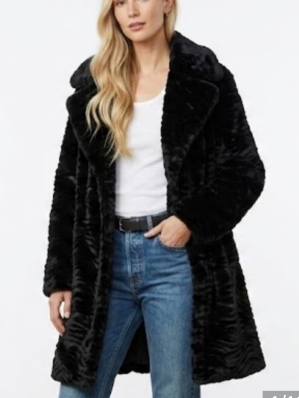 Anthropologie Avec Les Filles With the Girls Black Faux Fur Long Coat - Size 2X